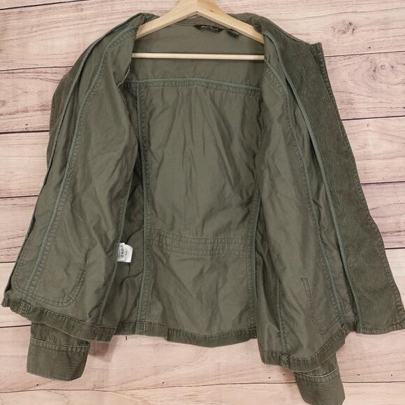 Eddie Bauer Jacket Womens Large Green Corduroy Button Front Chore Coat Utility - Picture 6 of 10
